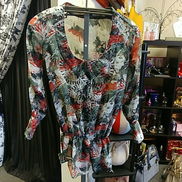 BCBG Maxazaria Printed Sheer Tunic - Picture 1 of 8